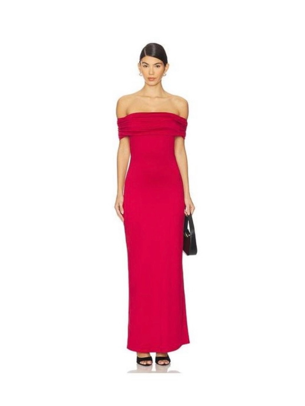 Nia Evangeline Off-Shoulder Strapless Crimson Column Evening Dress
